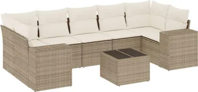 Produktbild von vidaXL 8-tlg. Garten-Sofagarnitur mit Kissen Beige Poly Rattan