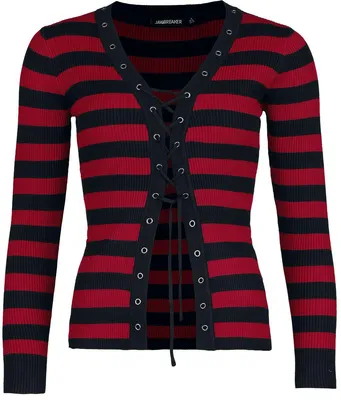 Produktbild von Jawbreaker Cardigan Damen Striped Red Lace Up Eyelet Cardigan schwarz/rot XXL