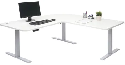 Produktbild von Eck-Schreibtisch HWC-D40, Computertisch elektrisch höhenverstellbar 178x178cm 84kg MVG  weiß, grau