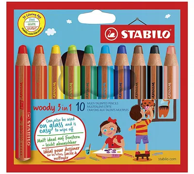Image de Buntstift, Wasserfarbe & Wachsmalkreide - STABILO woody 3 in 1 - 10er Pack - mit 10 verschiedenen Farben