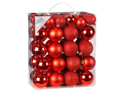 Zdjęcie produktu dla Zestaw ozdób świątecznych 50 szt: ozdoby okrągłe czerwone mix 4 i 6 cm