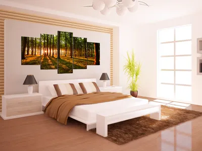 Produktbild von Akustikbild Wald Natur 200x100 cm Bilder Akustikschaum Hochleistungsschallabsorber Schallschutz Leinwand 5 tlg Wandbild Raumakustik Schalldämmung b-B-0027-b-o