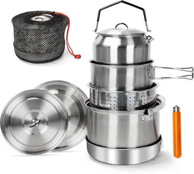 Produktbild von Camping Kochset 5-teilig, Edelstahl, leicht, für Outdoor und Camping