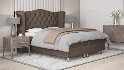 Obrázok produktu pre PREDAJ LEADER skriňová pružinová posteľ RIO 200x200 cm čalúnená posteľ s dvoma zásuvkami, kompletná súprava s matracom a topperom (4 cm), hnedá, posteľná látka JASMINE 27