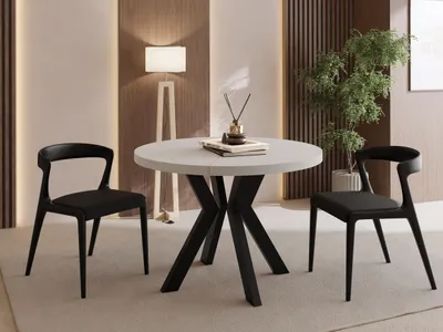 Produktbild von Runder Esstisch Ausziehbar 100-300 cm XXL Groß – Verlängerbar, für 5-14 Personen mit Schwarzen Holzbeinen – Tisch für Wohnzimmer & Esszimmer in Kaschmir