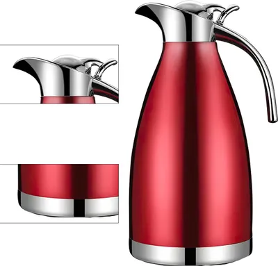 Produktbild von Edelstahl Thermoskanne 2L, Vakuum Isolierkanne, 12h Wärme/Kälte, Lebensmittelqualität, Doppelwandig, Europäischer Stil, Einhandbedienung