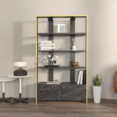 Immagine prodotto di Skye Decor, Elena - Nero, Marmo, Libreria, Nero, 100% PANNELLI DI PARTICELLE RIVESTITI IN MELAMMINA, 93,6 x 31,5 x 160 cm