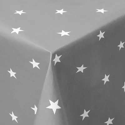 Produktbild von PVC Tischdecke Star grau Sterne weiss Wachstuch · Breite & Länge wählbar · abwaschbare Tischdecke Weihnachten, Größe:140 x 2500 cm