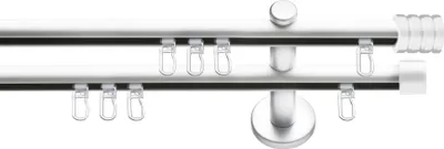 Produktbild von SN Deco Gardinenstange Innenlauf Lille, 19 mm, 2-läufig, Stahl, Komplett-Set mit Ringen, Profilträger, 200 cm, weiß