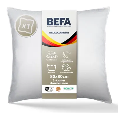 Daunenkissen 80x80 cm, 3-Kammer, 90% Daunen, 10% Federn, Allergiker