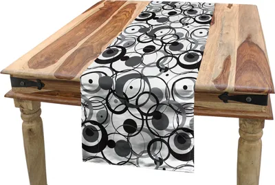 Produktbild von ABAKUHAUS Abstrakt Tischläufer, Kreis-Punkte Moderne, Esszimmer Küche Rechteckiger Dekorativer Tischläufer, 40 x 180 cm, Grau Schwarz Weiß
