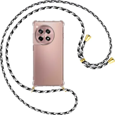 Produktbild von Handykette Backcover-Schutzhülle mit Band (Metall goldfarben) für OnePlus 12R / Ace 3 (6.78'') - schwarz/grau/weiß