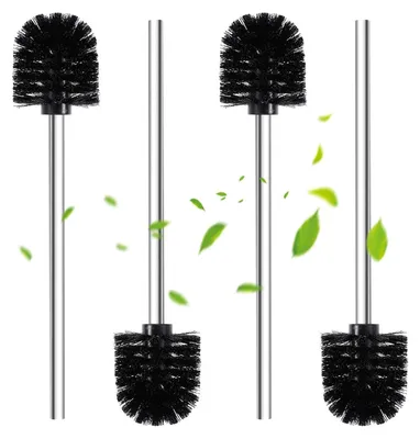 Produktbild von Schwarze Toilettenbürsten, 6,5 cm Durchmesser, 4er-Set, schwarze Toilettenbürsten mit Edelstahlgriffen, Badezimmer-Toilettenbürsten, praktisches Toilettenbürsten-Set für die gründliche Toilettenreinigung, Edelstahl-Toilettenbürsten