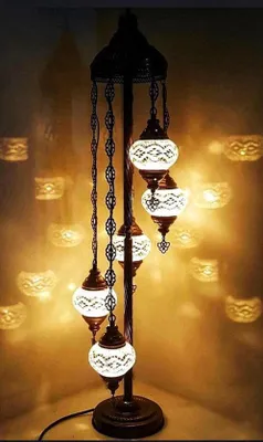 Immagine prodotto di Lampada da terra turca con 5 sfere di vetro mosaico realizzate a mano – Lampada da terra orientale in bianco