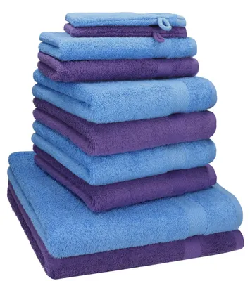 Produktbild von Betz 10-tlg. Handtuch-Set PREMIUM 2 Duschtücher 4 Handtücher 2 Gästetücher 2 Waschhandschuhe  Farbe: lila & hellblau