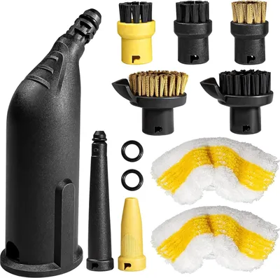 Produktbild von 10 Stück für Kärcher Dampfreiniger Zubehör SC1 SC2 SC3 SC4 SC5, Dampfreiniger Bürste Set inkl Verlängerte Düse, Gebogene Düse, Kleine Rundbürste, Handdüse Microfiber Cloth, für Küchenmöbel Boden