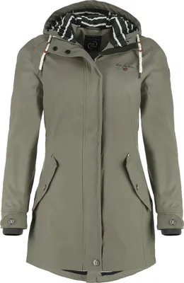 Produktbild von Dry Fashion Damen Regenmantel Kiel - Frauen Regenjacke Damen Jacke mit verstellbarer Kapuze Lang Winddicht Wasserdicht in Oliv Größe 36