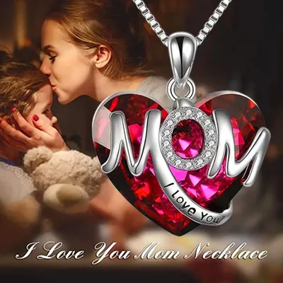 Immagine prodotto di Collana da donna Collana con ciondolo a cuore Collana da donna Regali di gioielli per donne Compleanno Natale Festa della mamma, donna, rosso