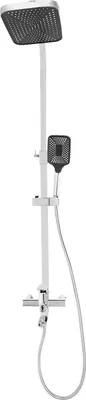 Produktbild von Duschsystem/Duschset - Wandmontiertes Regendusche-Set - 3-Wege - 360° Kopfbrause - 1,5 m Schlauch - Höhenverstellbar 80–110 cm - Messing, Keramikventil - Chrom