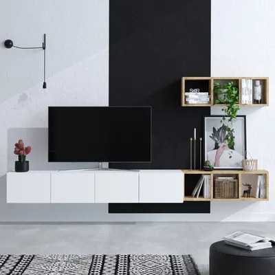 Zdjęcie produktu dla Skye Decor, Pıa, szafka pod telewizor, biały, 100% POWŁOKA MELAMINOWA, 215 x 32 x 25 cm