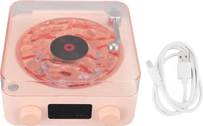 Image de Haut-parleur Bluetooth style tourne-disque avec veilleuse et indicateur de temps, petit haut-parleur stéréo sans fil Bluetooth 3 en 1 Rosea