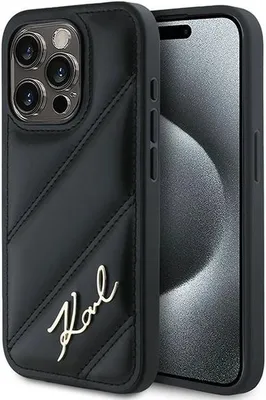 Produktbild von Karl Lagerfeld KLHCP15LPQDSMGK iPhone 15 Pro 6.1" schwarz hardcase Diagonal Quilted Script Schutzhülle