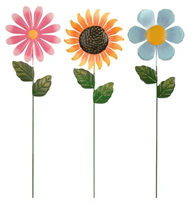 Gartendekoration 3er-Set Sonnenblumen aus Eisen, Rostfarbe