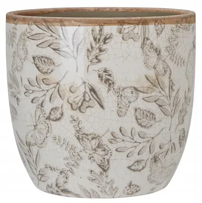 Produktbild von Donika Keramik Übertopf Blumenmuster Beige 16x17cm Dekorativ