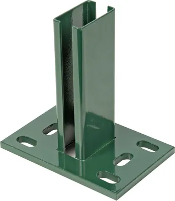 Produktbild von Alberts Pfostenträger für Zaunpfosten für Doppelstabmatten, zum Aufschrauben, Platte 150 x 100 mm, für Pfosten 60 x 40 mm, grün