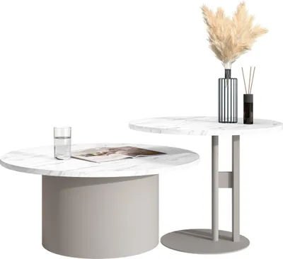 Produktbild von MIRJAN24 Couchtisch Monar, Wohnzimmer Kaffeetisch, Basis aus Stahl (Farbe: Cashmere / Bianco Marmor)