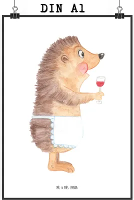 Produktbild von Mr. & Mrs. Panda Bild Igel Wein DIN A1 - Weiß - Geschenk, Kunstdruck, Rotwein, Spruch, drucke, Lustige Sprüche, Deko, Wandbild, Weißwein, Weinglas, Weinliebhaber