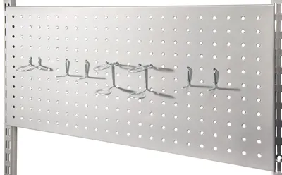 Produktbild von STAXX-System - Rückwand aus Metall mit Löchern für Werkzeughaken, inkl 7 Haken, silber