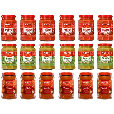 Produktbild von TESTPAKET Mutti Pesto Arancione Verde Rosso Pomodori Italiani Tomaten grüne Tomaten rote Pesto Tomatenpesto Pasta Sauce italienische Glas (18x180g)