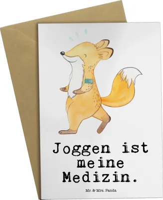 Produktbild von Mr. & Mrs. Panda Grußkarte Fuchs Joggen - Weiß - Geschenk, Laufen, Laufsport, einladungskarten, weihnachtskarten, osterkarte, Grußkarten, Dauerlauf, osterkarten