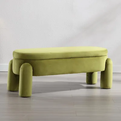 Immagine prodotto di Pouf imbottito con spazio contenitore, in velluto verde, 114 cm