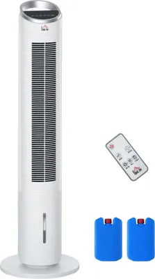 Image de HOMCOM Climatiseur rafraîchisseur d'air/ventilateur colonne/humidificateur/purificateur 4 en 1-oscillant-timer, 3 modes, 3 vitesses - télécommande réservoir 2L avec 2 blocs réfrigérants