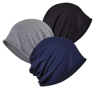 Immagine prodotto di Confezione da 3 berretti beanie, unisex, in cotone, colore nero, blu reale e grigio scuro, taglia unica