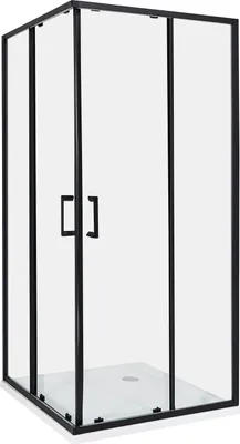 Produktbild von BELIANI Duschkabine Schwarz aus Sicherheitsglas Aluminium Rahmen Eckeinstieg mit Magnetschloss Doppelte Schiebetüren 90x90x185cm Modernes Design