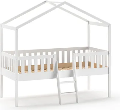 Produktbild von Hausbett mit Leiter Kapua 209x120x202 Kinderbett Massivholz Weiß