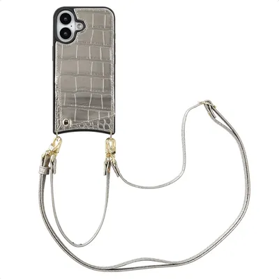 Immagine prodotto di Selencia Nova Croco Custodia per cellulare con cordino e porta carte iPhone 16 - Argento