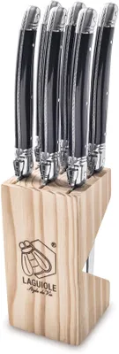 Steakmessen-Set 6-teilig, gezahnt, schwarz, mit Holzbox