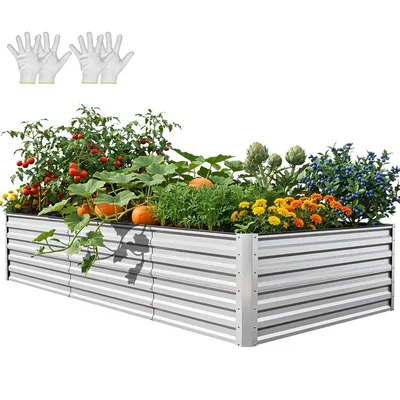 Produktbild von Hochbeet verzinkt 240x120x54 cm, 1550L Pflanzkasten mit Sicherheitsrand, Stützstangen, stabil, Silber