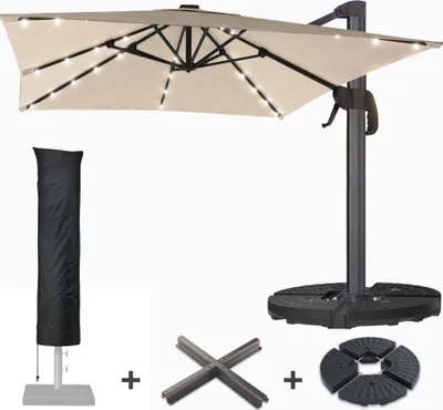 Produktbild von SUN LUIS | Sonnenschirm | Quadratisch | B:T 300 x 300 cm | Taupe | LED | +Ständer & Hülle | Sonnenschirm, Gartenschirm, Ampelschirm, Balkonschirm