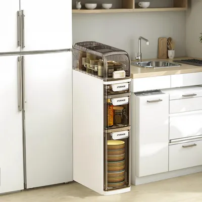 Immagine prodotto di Mobile da bagno stretto - Mobile da bagno con cassetti - Salvaspazio - Con cassetti - Per bagno e lavanderia - Da montare