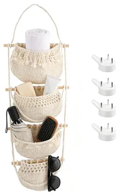 Hängekorb-Set 4er, handgewebt, Baumwollseil, 104 cm, Boho