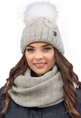 Produktbild von Vivisence damen bommelmütze und schal set warm kopfbedeckung und halsbedeckung an winter und herbst warm dick, wintermütze mit bommel, winterset für frauen, hergestellt in der eu, beige-melange, einhe