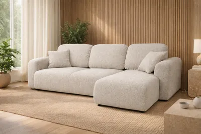 Produktbild von Kaiser Möbel Ecksofa mit Schlaffunktion und Bettkasten, Sofa L-Form Bingo L, Chenille-Stoff Artico, Nata, Rechts