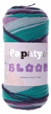 Papatya Bloom buntes Garn in Türkis, Rosa und Flieder – lebendige Farben für fröhliche Häkelprojekte.