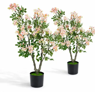 Produktbild von KOMFOTTEU 90cm Kunstbaum mit Rosa Blüten, Künstlicher Impatiensbaum im Topf mit 210 Seidenblumen & 55 Blättern, Künstliche Zimmerpflanze mit natürlichem Stamm für Wohnzimmer und Büro, KI-generiertes Bild