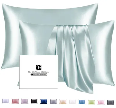 Immagine prodotto di Copertura per cuscino in seta 40x80, seta di gelso, colore blu acqua, set da 2